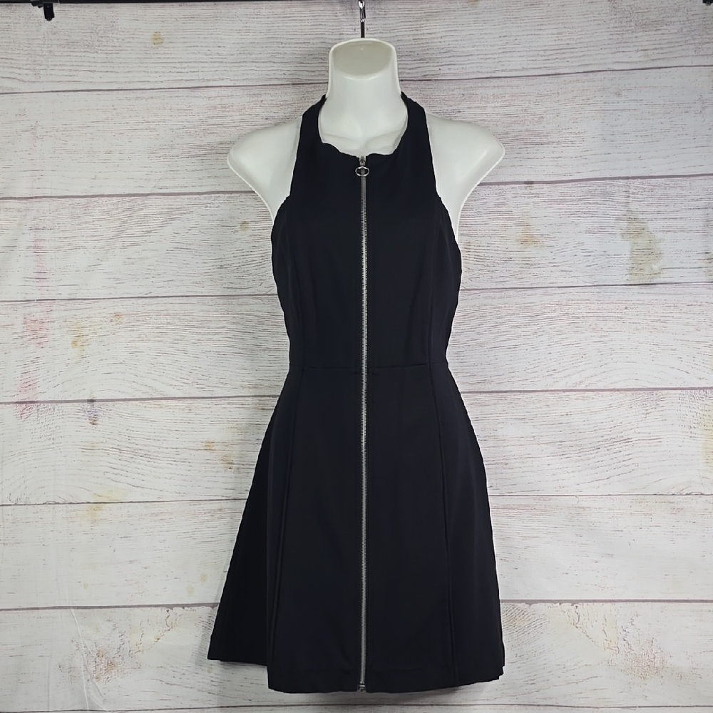 Free People Zip Up Mini Black Dress